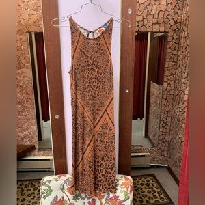 FARM Rio Rust Orange and Black Printed Sleeveless Maxi Dress